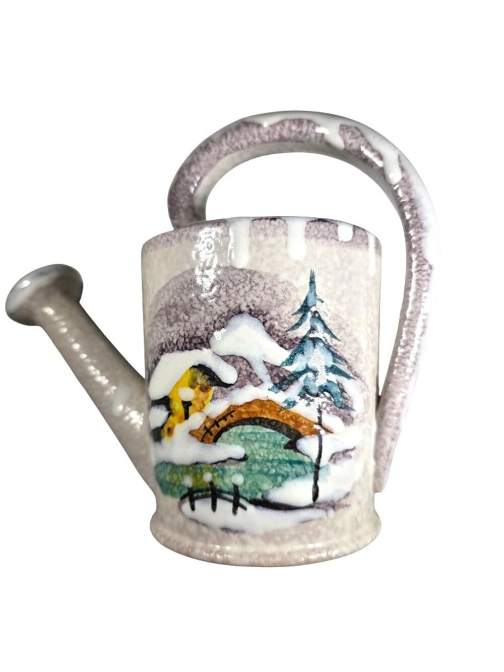 Ceramic Watering Can Miniature Winter Landscape Italy cottagecore christmas